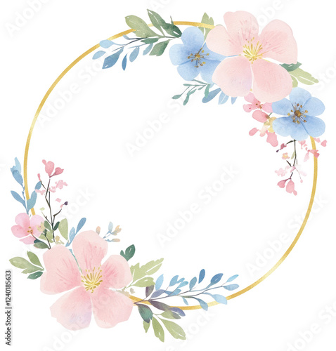 PNG Colorful color flowers on gold circle frames watercolor blossoms elegant.