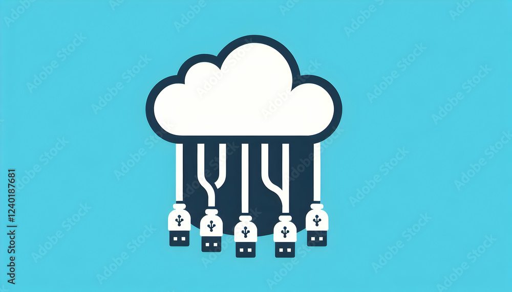Icon Technology A cloud computing icon featuring a large white cloud symbol on a light blue background with five upw3 Icon Technology A cloud computing icon featuring a large white cloud symbol on a light blue background with five upw3