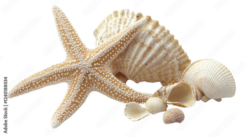 Starfish and seashells on a sandy beach Starfish and seashells on a sandy beach