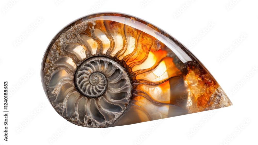 Obraz premium Spiral seashell on a white background showcasing natural texture and shape