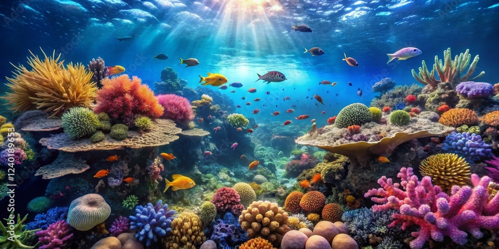 Fototapeta premium Vibrant Coral Reef Ecosystem with Colorful Marine Life Underwater