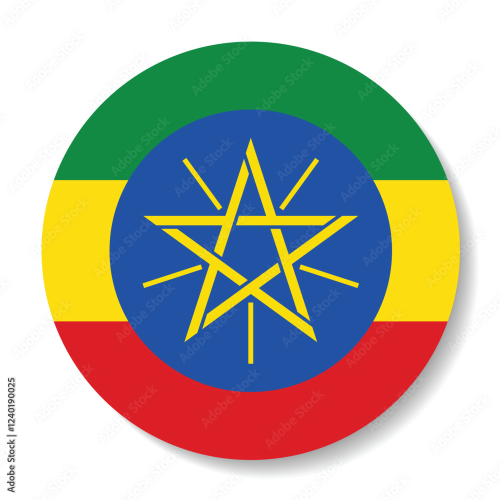 Fototapeta premium Ethiopia flag. Button flag icon. Standard color. Circle icon flag. Computer illustration. Digital illustration. Vector illustration.