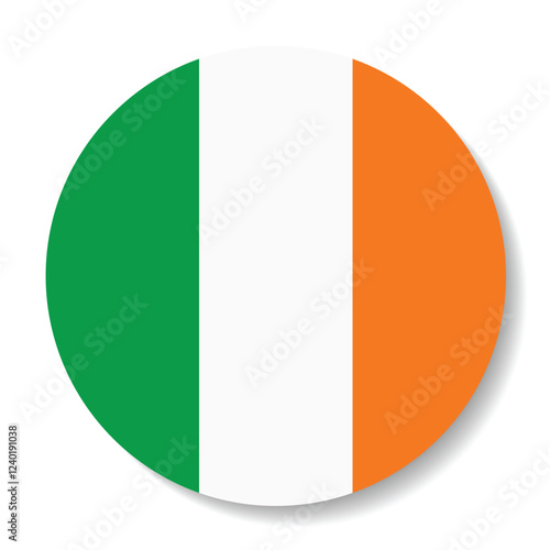 The flag of Ireland. Flag icon. Standard color. Circle icon flag. 3d illustration. Computer illustration. Digital illustration. Vector illustration.