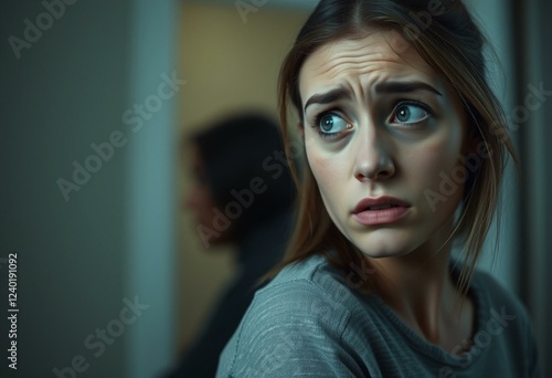 Scared female portrait with worried expression