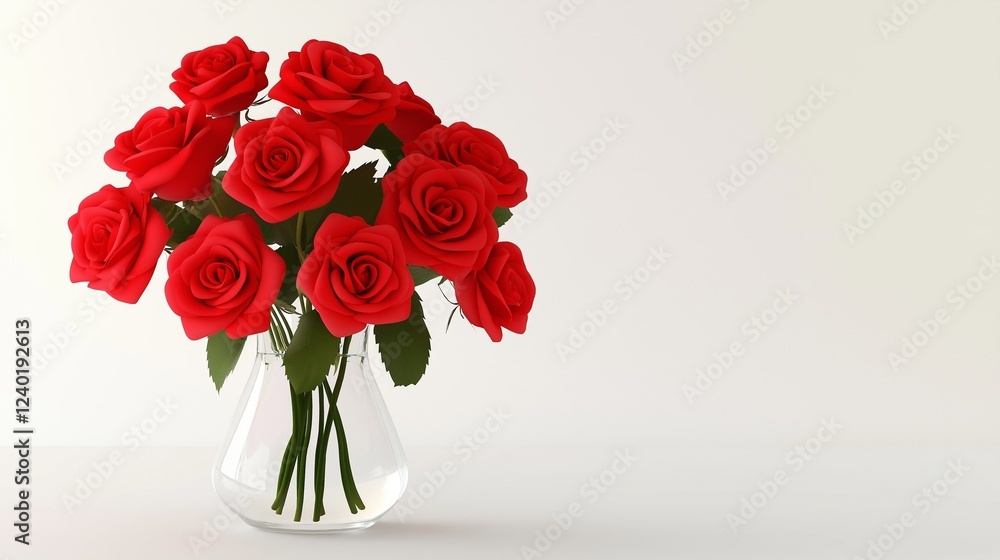Stunning bouquet of red roses in a glass vase isolated on white background Stunning bouquet of red roses in a glass vase isolated on white background