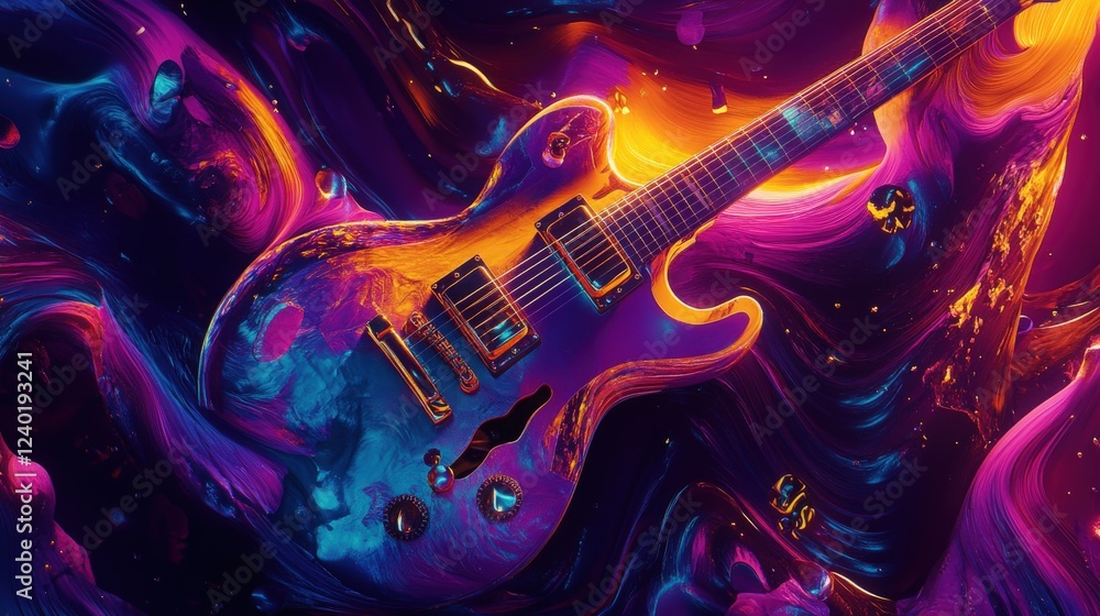 Fototapeta premium Music Collaboration: Collaborate with musicians using album covers in vibrant purples, golds, and electric blues