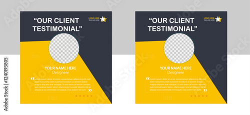 Your clients testimonial,2025 with safe,Circle,polygon,ractangle,with blu,yollw,gray available color.Testimonial banner designClient testimonial or Customer feedback social media banner template. New 