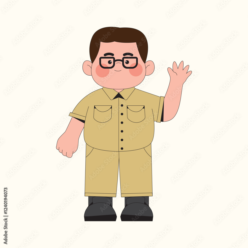 Indonesian Male Teacher say Hay Cartoon Illustration Indonesian Male Teacher say Hay Cartoon Illustration