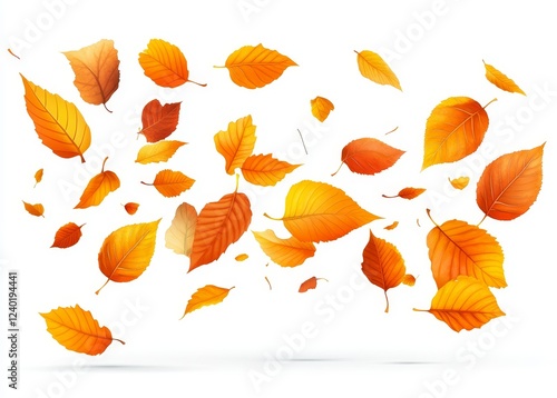 Falling autumn leaves, white background, design element (1)