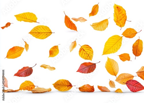 Falling autumn leaves, white background, design element