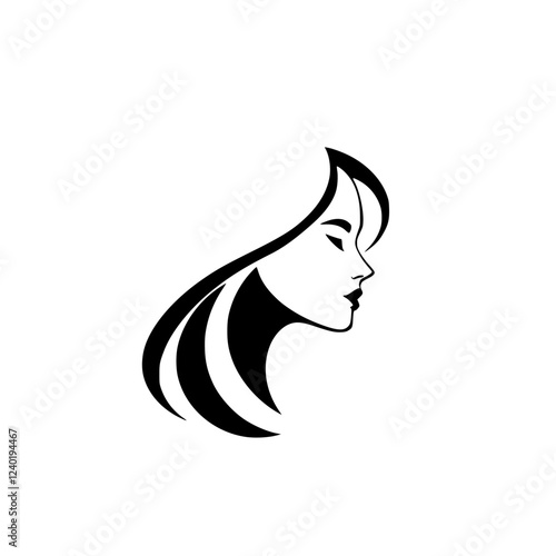 Elegant Woman Profile: Minimalist Black and White Hair Illustration.  A stylish and modern graphic design perfect for beauty, fashion, and hair salons.