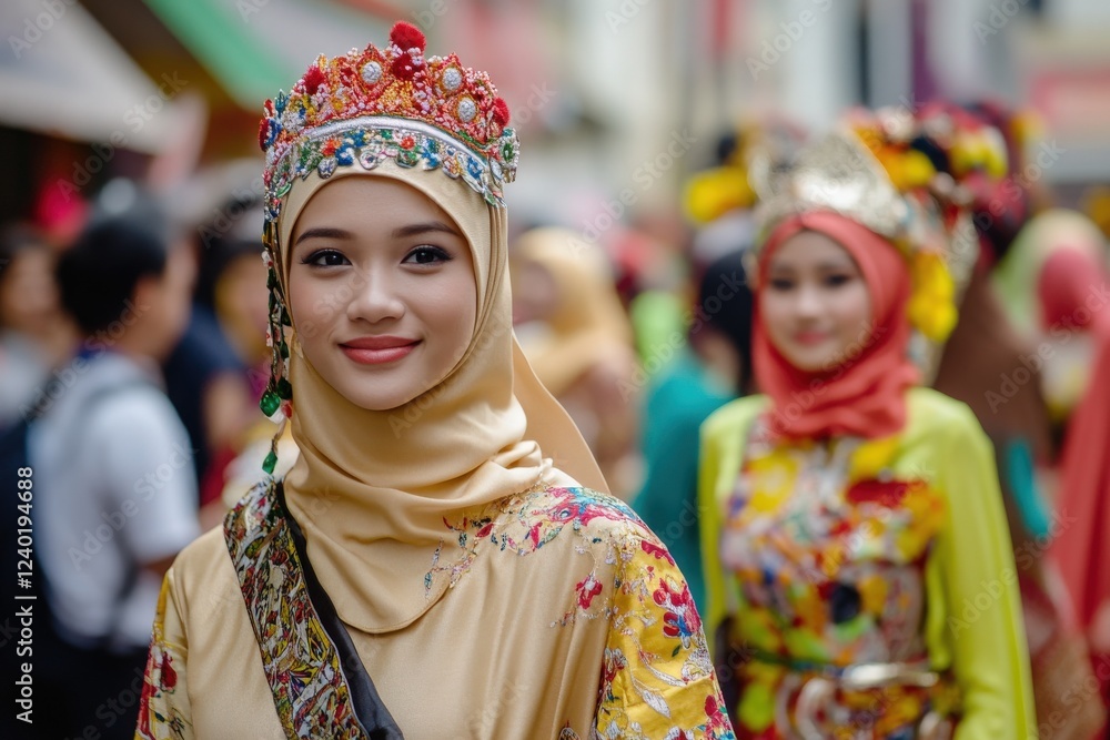 Fototapeta premium Cultural Parade: Participants in a cultural parade, with traditional attire and decorations
