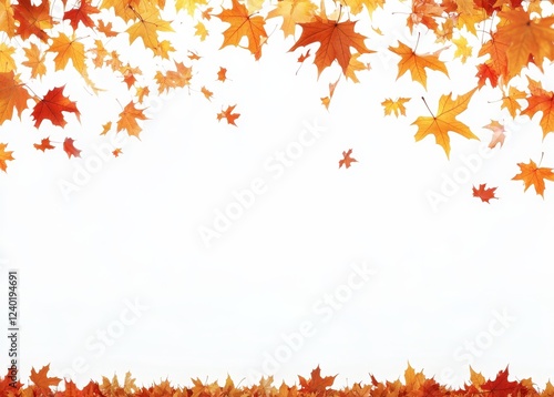 Falling autumn leaves frame, white background, design