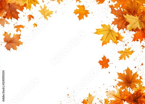 Autumn leaves frame, white background, fall design, seasonal template