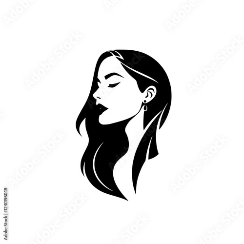 Elegant Woman Portrait: Monochrome Beauty, Fashion, and Style.  A minimal graphic design illustration, perfect for beauty, fashion, and style projects.