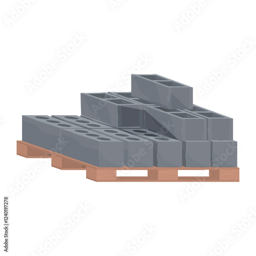 Cinder blocks building material on pallette concrete construction material isometric vector