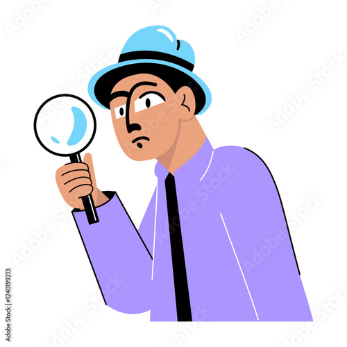 A flat illustration of a character holding detective lens 

