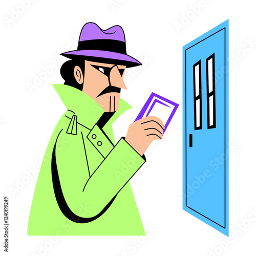 A flat illustration of detective holding access card 


