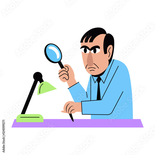 Detective searching clues, flat style illustration 

