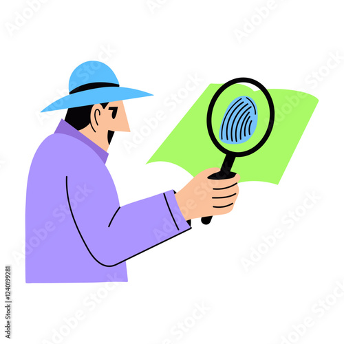 A flat illustration of detective finding a clue 

