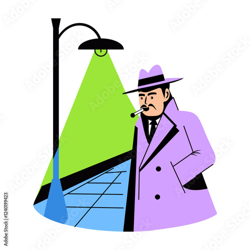 Noir detective illustration in flat style 
