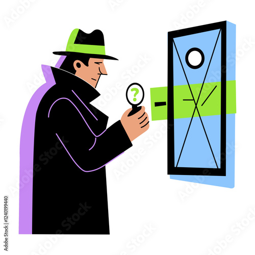 A flat illustration of detective solving mystery 

