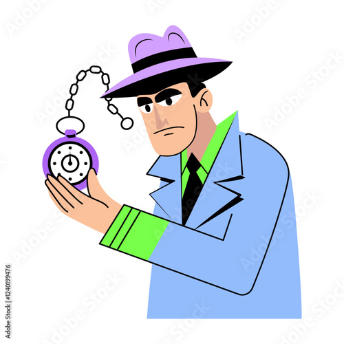 Private investigator holding a compass, flat style illustration 
