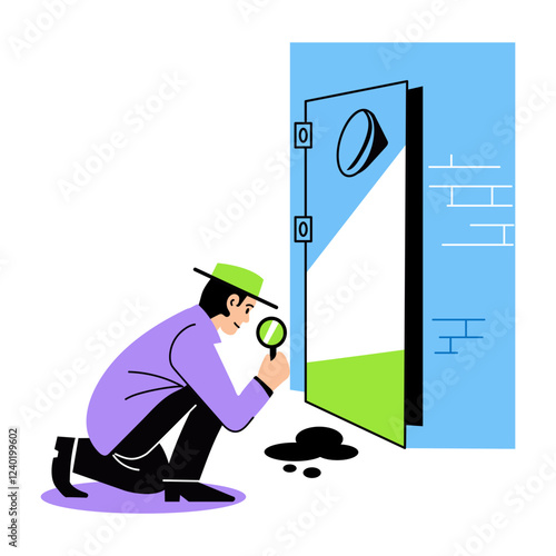 Forensic investigator finding clues, flat style illustration 
