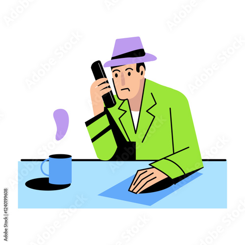 A detective listening recording illustration in flat style 
