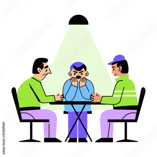 A detective doing interrogation from two character, flat style illustration 
