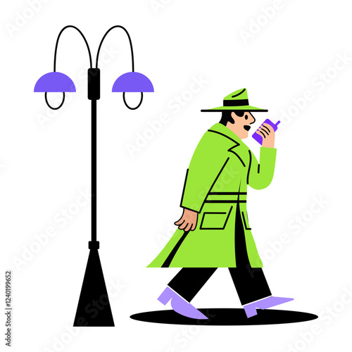 A man working on detective mission, flat style illustration 

