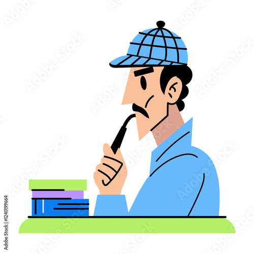 Detective smoking illustration in flat style 

