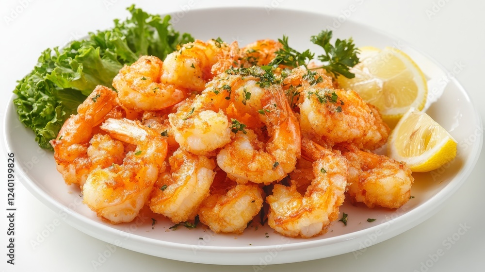 Fried shrimps on a plate with vegetables, Generative AI, Fried shrimps on a plate with vegetables, Generative AI,