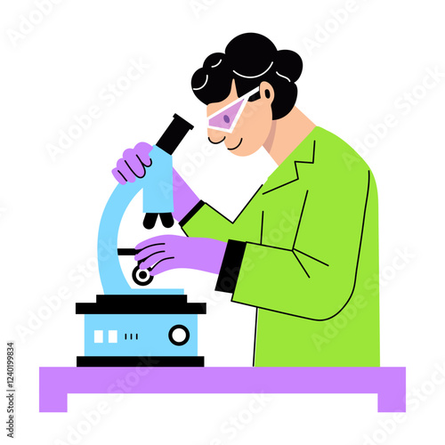 A flat illustration of character doing lab research 
