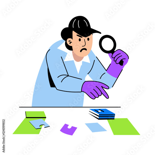 A flat illustration of detective solving puzzle mystery 
