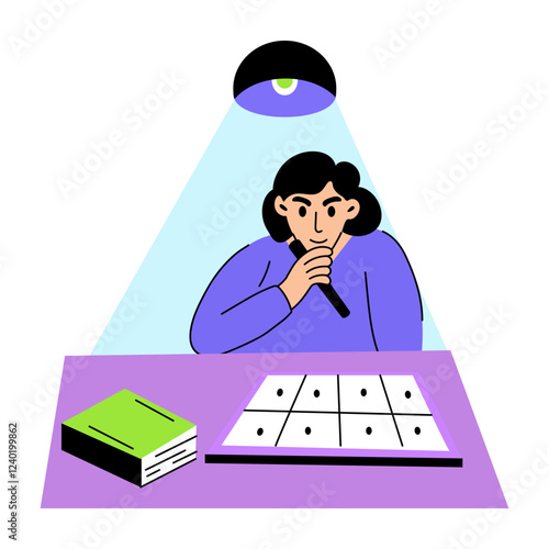 A flat illustration of character decoding secret message 
