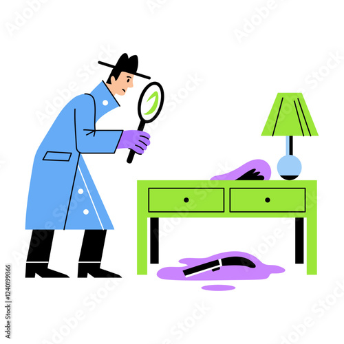 A flat illustration of murder detective finding clues 
