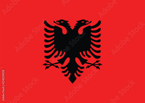 Albania flag. Flag of Albania. The official ratio. Flag icon. Standard color. Standard size. A rectangular flag. Computer illustration. Digital illustration. Vector illustration.