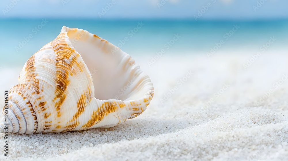 Stunning Seashell on White Sand Beach Summer Vacation Ocean Stunning Seashell on White Sand Beach Summer Vacation Ocean