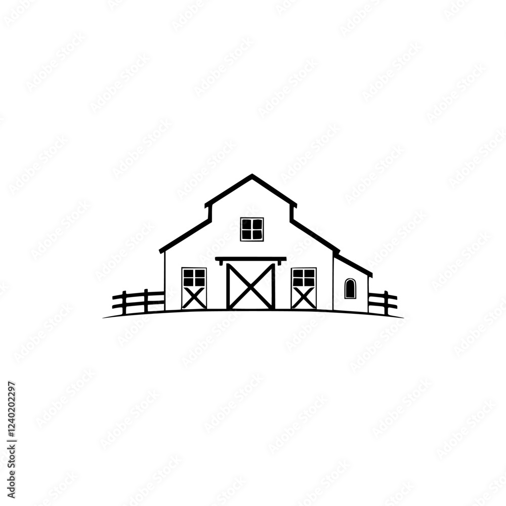 Rustic Barn Illustration: Countryside Farmhouse, Agriculture Building, Rural Landscape, Simple Home Design Rustic Barn Illustration: Countryside Farmhouse, Agriculture Building, Rural Landscape, Simple Home Design