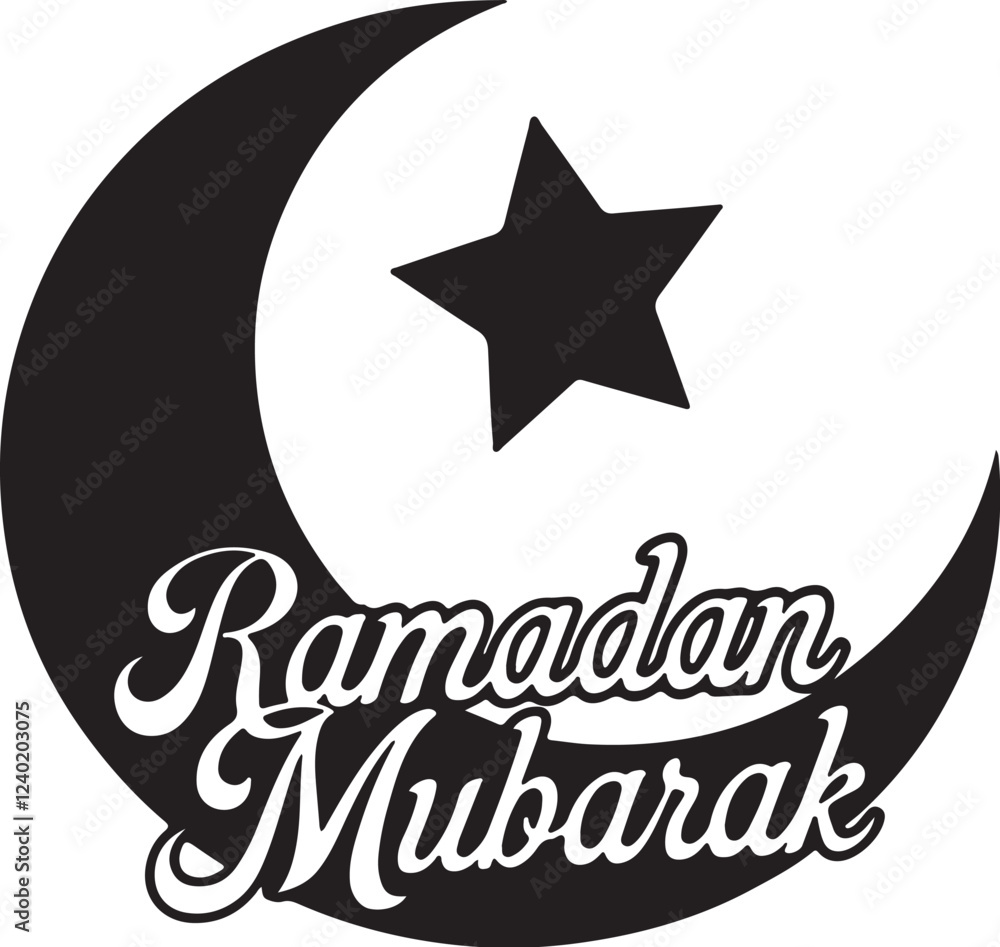 Obraz premium Creative Ramadan Mubarak Typography with Mosque Silhouette