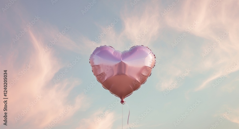Fototapeta premium Pink Heart Shaped Balloon Floating in a Pastel Sky.