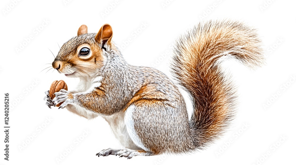 Obraz premium A Gray Squirrel Holding A Nut In Its Paws