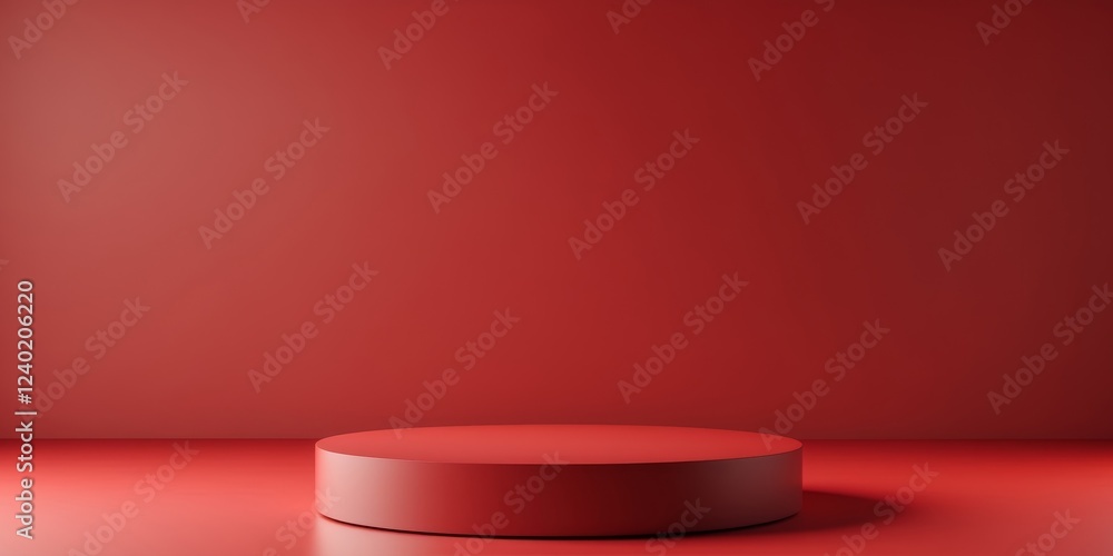 Clear Pixel Visual of Red Round Podium on Red Background. Clear Pixel Visual of Red Round Podium on Red Background.