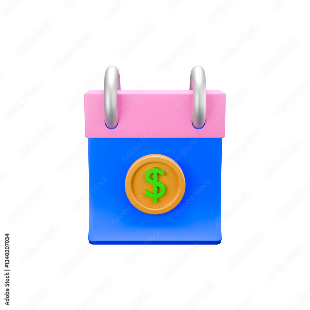 3D monthly calendar icon featuring a dollar symbol and vibrant colors. 3D monthly calendar icon featuring a dollar symbol and vibrant colors.