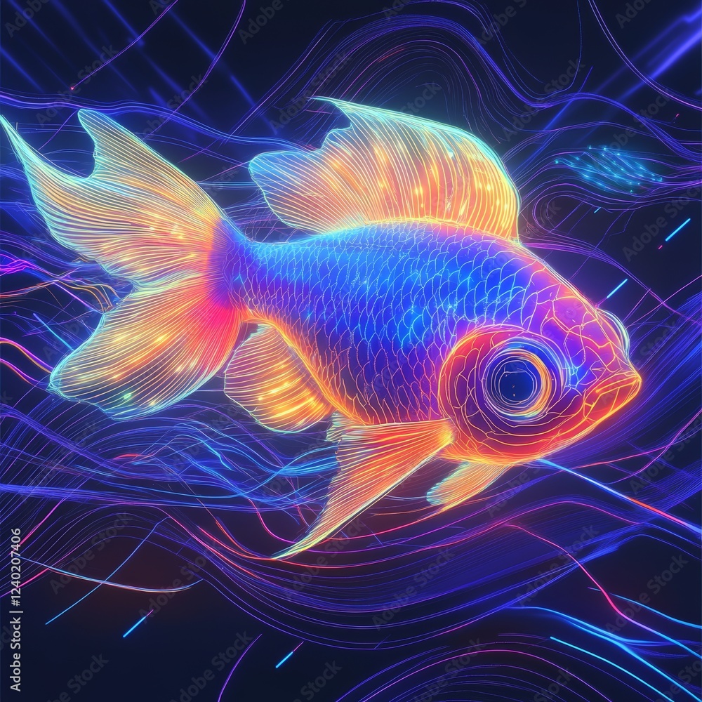 Goldfish on abstract background with lines and waves. Vector illustration. Goldfish on abstract background with lines and waves. Vector illustration.