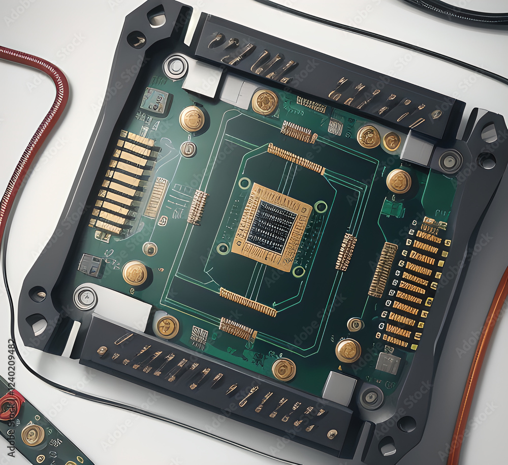 Fototapeta premium Computer Components Inside - motherboard and electronic components.chips.clusters.memory.under the processor.generative AI