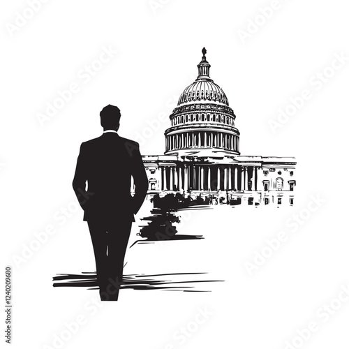 business man standing in front of capitol building