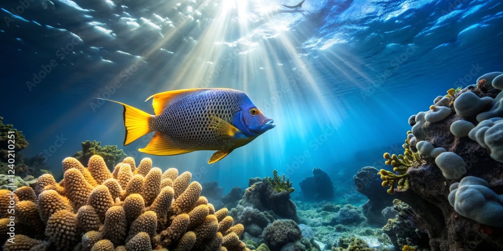 Fototapeta premium Vibrant Tropical Fish Swimming Among Colorful Coral Reef