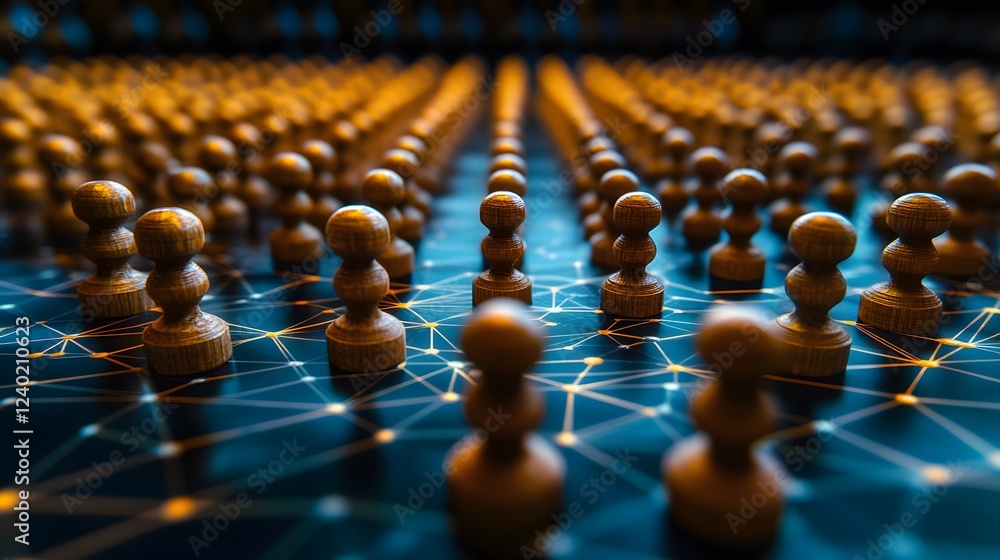 Obraz premium Abstract Network Connection Wooden Figures AI Art